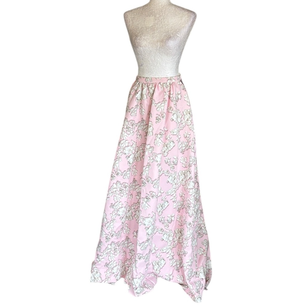 Cheers by Cynthia Rowley Floral Print Satin A-Line Maxi Skirt in Ivy Pink - 10